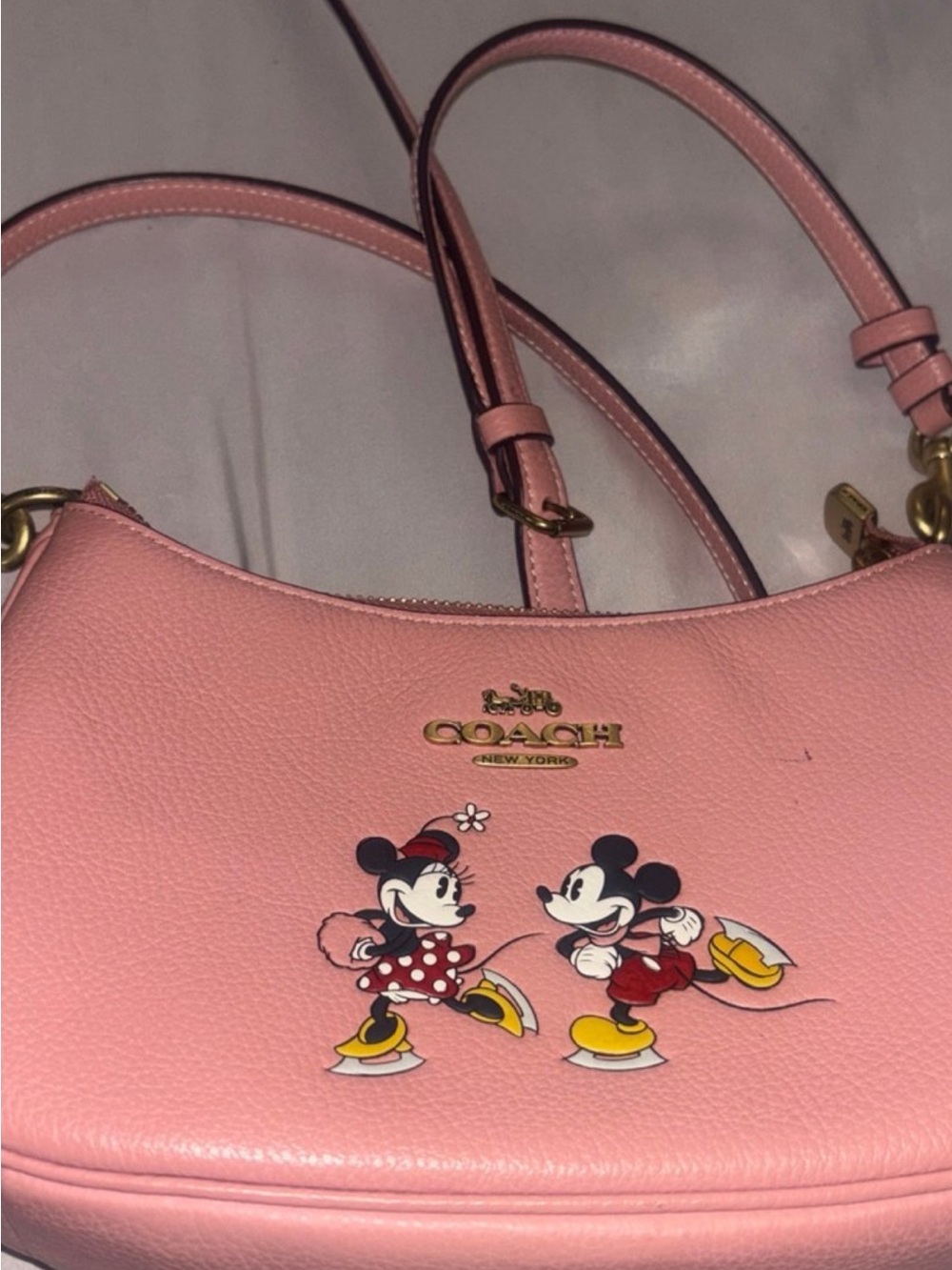Coach Pink Leather Mickey & Minnie Shoulder Bag excellent used condition
